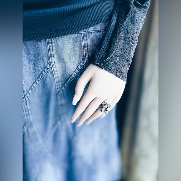 Free People Lace & Knit Mock Neck Tee XL NWT Black Long Sleeve - Picture 13 of 16